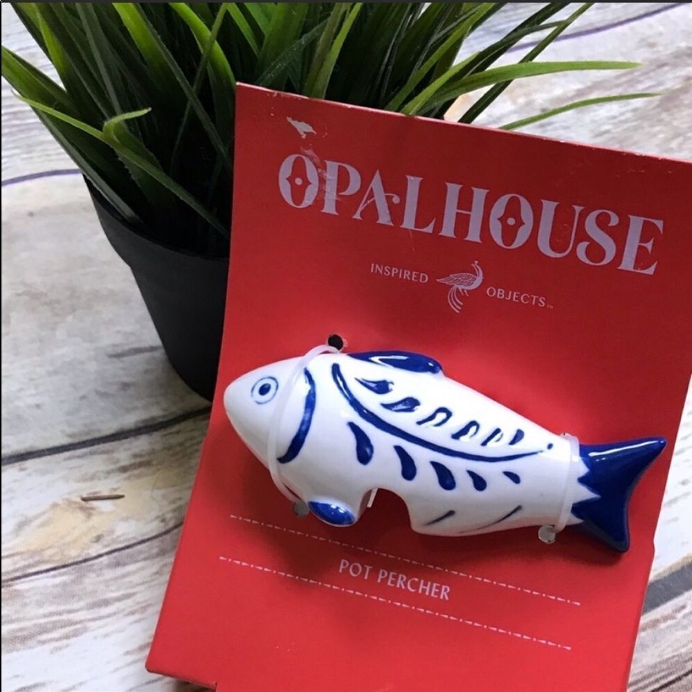 Opalhouse 4” Ceramic Fish Pot Percher🐟 white&blue‎